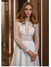 Long Sleeves Ivory Lace Bohemian Spotted Wedding Dress